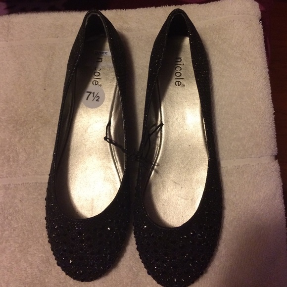 Black Sequin Flats Brand New