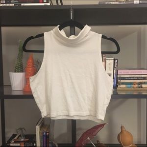 White Sleeveless Cropped Mock Turtle Neck Shirt