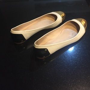 Kate Spade gold, cream and black flats EUC