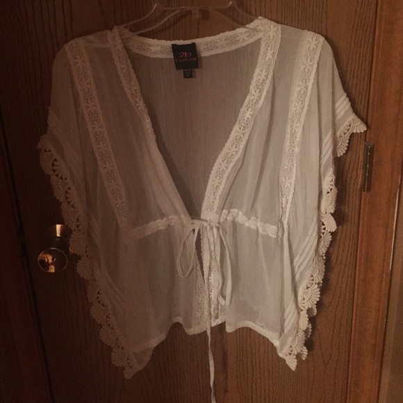 White sheer blouse with tie - Picture 1 of 3