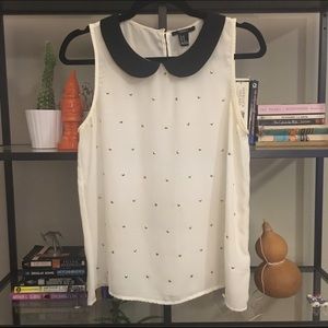 White Sleeveless Top with Peter Pan Collar