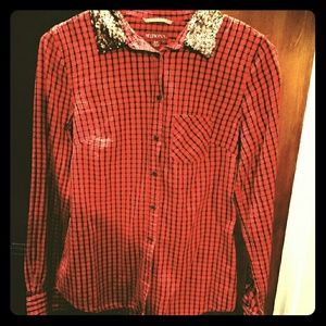 Red/navy/white w/gold sequin collar flannel