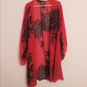 Chiffon flower print kimono
