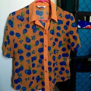 Semi sheer orange blouse with plum pattern