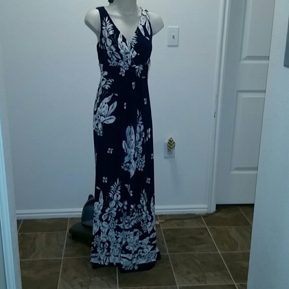 Sleeveless Cross Front Navy Maxi Dress
