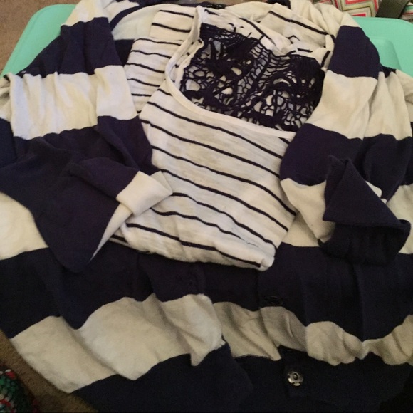 Navy blue and white Tshirt and cardigan combo
