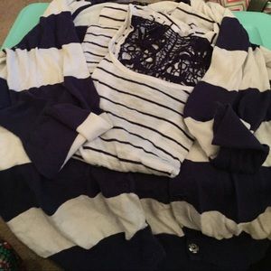 Navy blue and white Tshirt and cardigan combo