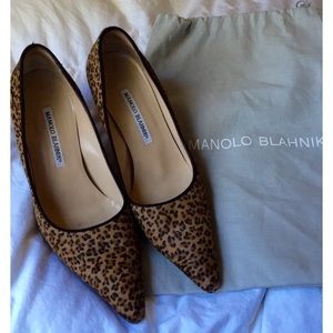 Manolo Blahnik Leopard Nausikaba Pointy Toe Pump