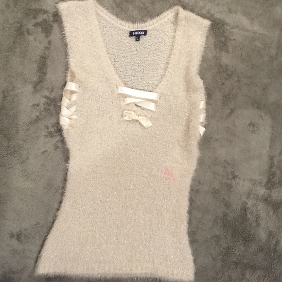 Cream Loosely Knot soft sparkly sleeveless sweater