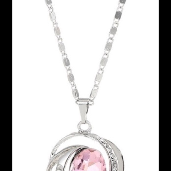 Silver & Pink Stoned Earrings & Necklace Set - Picture 3 of 4