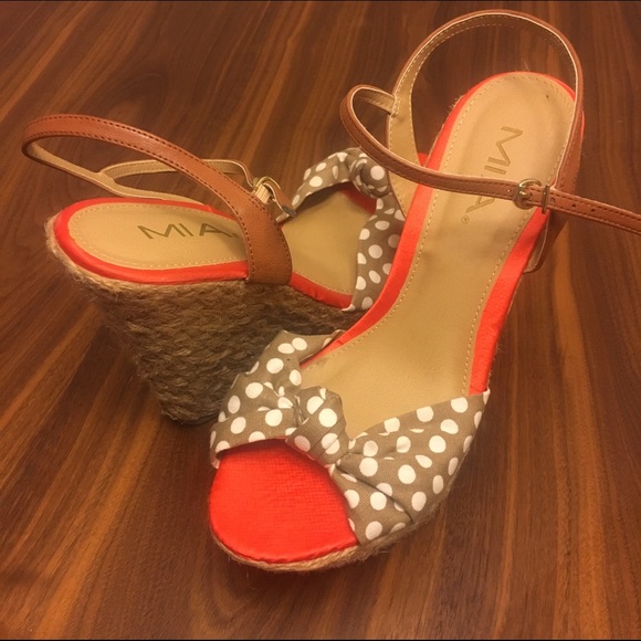 MIA Tan with White Polka Dot Wedges