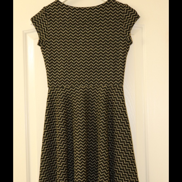 AQUA Black & Gold Girl's Skater Dress - Picture 2 of 3