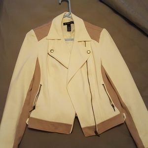 White and brown bomber jacket