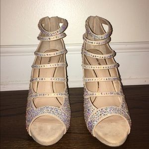 Gianni Bini taupe jeweled heels