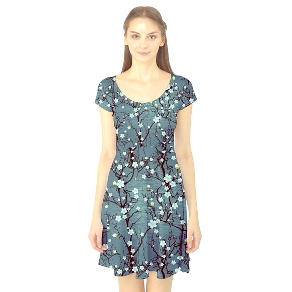 CowCow Dresses & Skirts - 🆕NWOT Blue Water Cherry Blossom Cap Sleeve Dress
