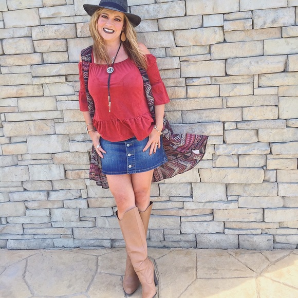 Faux suede cold shoulder