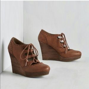 Brown lace up wedges