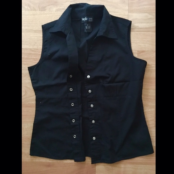 Style & Co. Collared Black Button Down Blouse - Picture 2 of 2