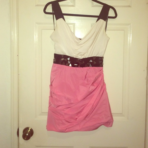 Pink and white Bebe dress.