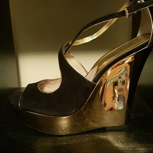Michael Kors Black and Gold Wedges