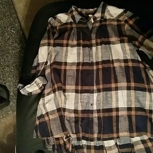 Oversized Free People Plaid Hi-Low Ruffle Back