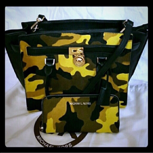 Michael Kors Black/Camo tote and matching wallet