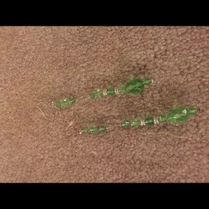 Green beaded earrings and bracelet