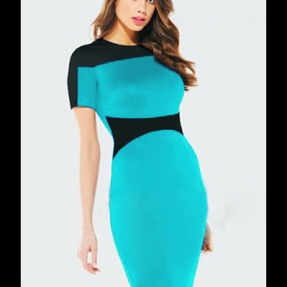 Blue Black block pencil midi dress - Picture 1 of 3