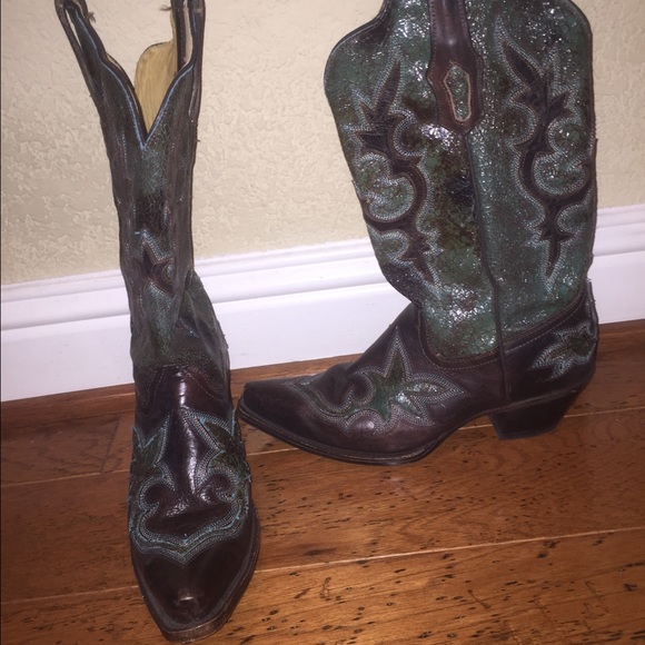 Turquoise and Chocolate Corral Boots.