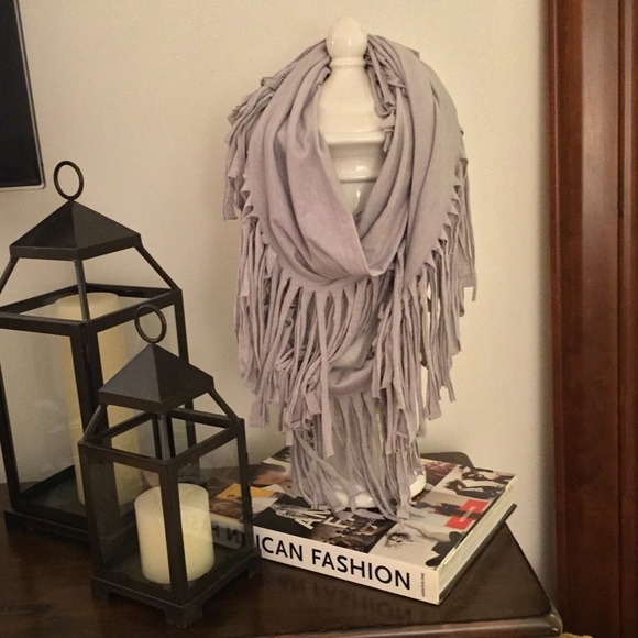 Grey Fringe Infinity Scarf