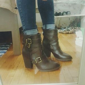 Brown bootie heels. Very comfy!