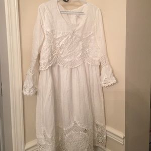 White lace detail peasant style dress