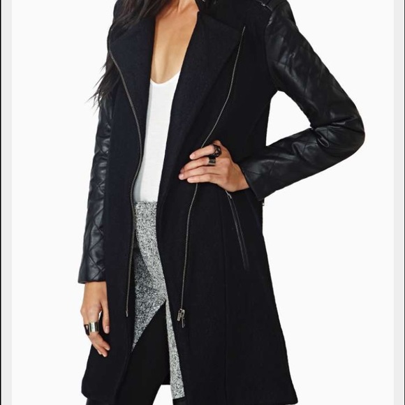 BB Dakota black moto coat leather sleeves