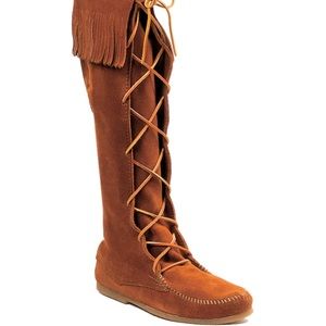 Minnetonka knee high fringe boots