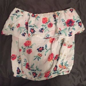 White floral strapless top