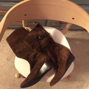 Suede Buckled Wedge Boots