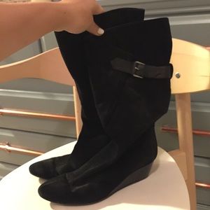 Suede Buckled Wedge Boots