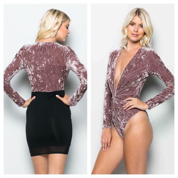 Knot Front Velvet Bodysuit - Picture 2 of 3