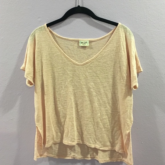 pink v-neck shirt