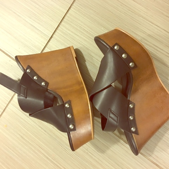 Urban Outfitters Shoes - NEW Black Leather Wooden Wedges