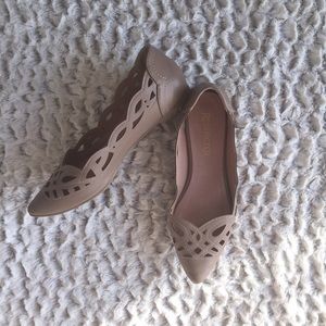 Pointed-Toe Flats, Beige/Tan