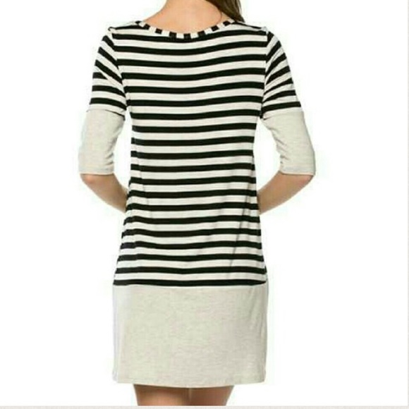 NEW STRIPED SHIFT DRESS WITH LACE POCKET - Picture 3 of 3
