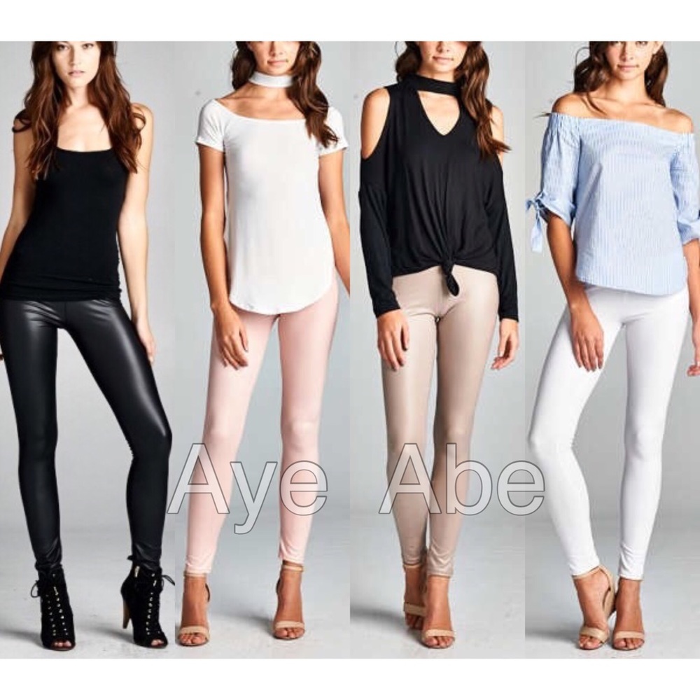 Black faux leather leggings pants slick sold - Picture 2 of 8