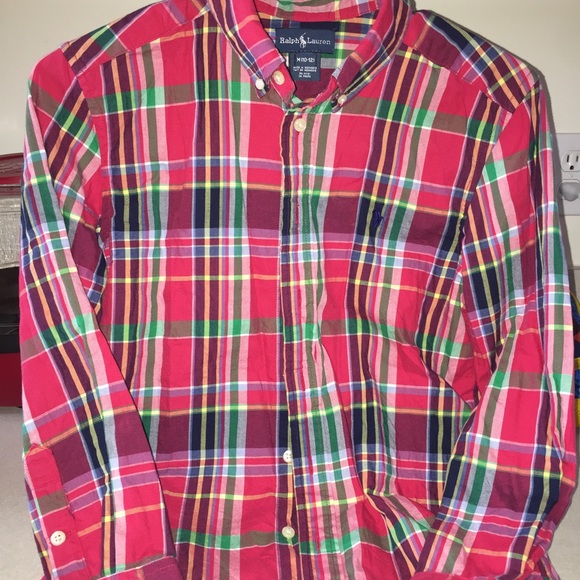 Boys 10/12 plaid Polo button down