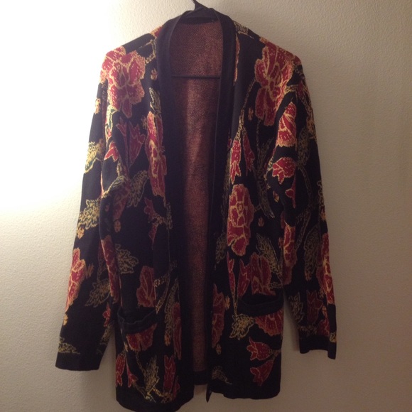 Vintage Oversized Rose Knit Cardigan