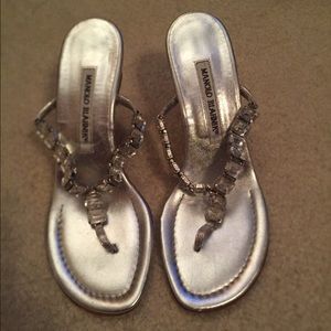 Manolo Blahnik Rhinestone Silver Thong Sandal