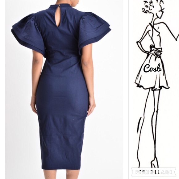 1 Left! Denim Look Fitted Dress w/Wide Sleeves - Picture 3 of 4