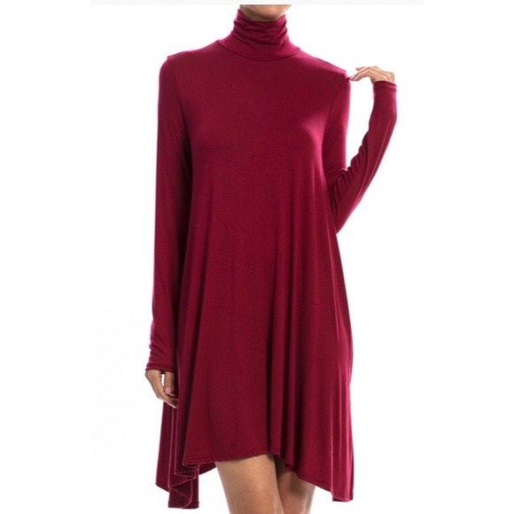 ❗️CLEARANCE❗️Burgundy Turtleneck Tunic Dress S M L - Picture 3 of 3