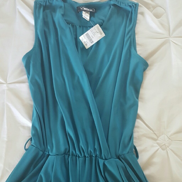 V cut turquoise romper
