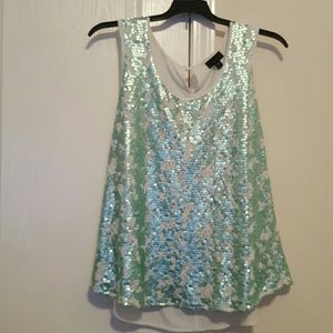 Cream and seafoam green sequined tank
